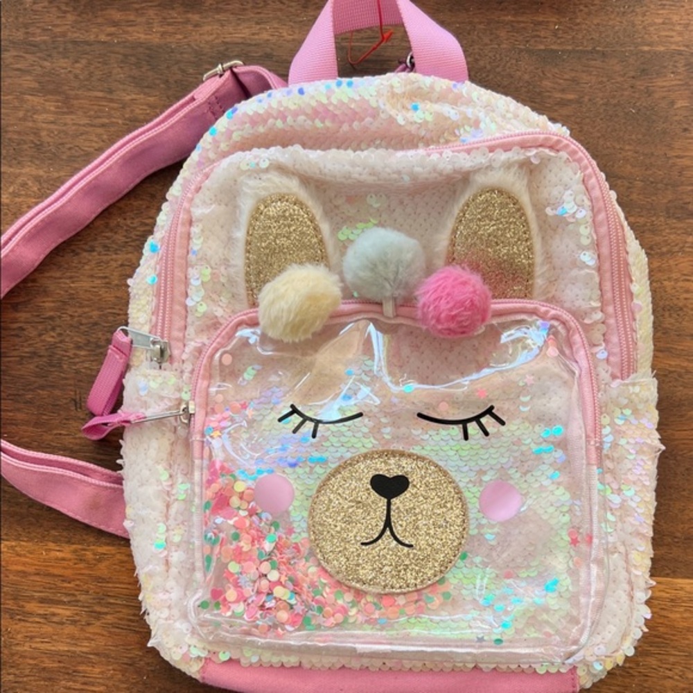Target Sequin Bear Kids Backpack - Pink and Gold